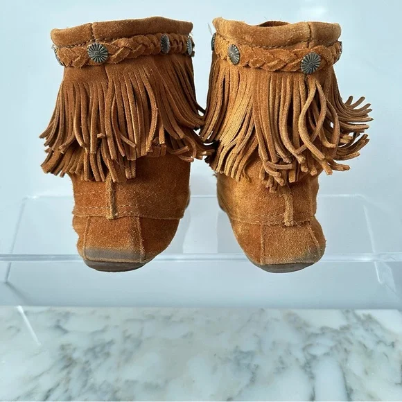 Minnetonka UO Brown Suede Ankle Moccasin Boot Size 8 Native Indian lace up shoe - Picture 5 of 12